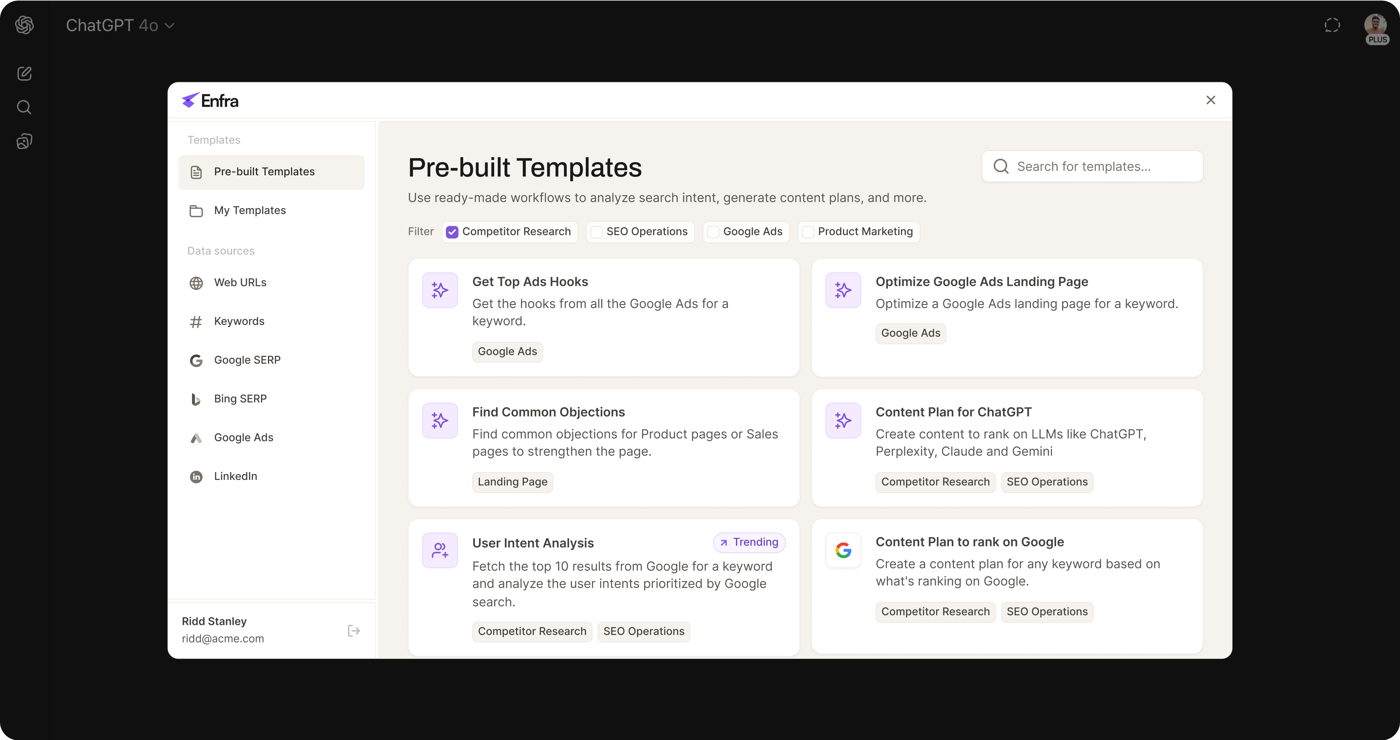 Enfra dashboard preview